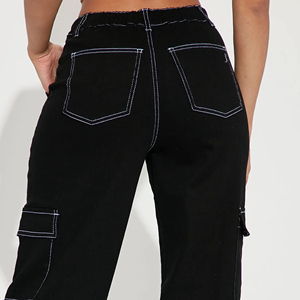 Jean cargo baggy pour femme, noir délavé, coupe large, style skater, streetwear, hip-hop, denim, multi-poches, techwear, pour le quotidien - Product Image 6