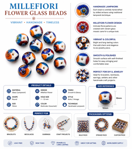 Millefiori Flower Glass <b>Beads</b> 10mm Round Multicolor Lampwork <b>Beads</b> for Jewelry Making <b>Bracelet</b> Necklace Craft Supplies - Product Image 6