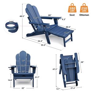 Chaise Adirondack multifonctionnelle HDEP avec repose-pieds pliable réglable et porte-gobelet - Product Image 6