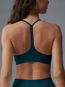 Women Y Back Sports Bra Thin Strap Racerback Gym Yoga <b>Crop</b> <b>Top</b> High Elasticity Breathable Fixed Cup Athletic Bralette - Product Image 4