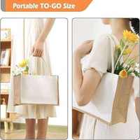 Sac de transport extérieur en jute, capacité 1,9 L, fourre-tout en fibre naturelle de qualité supérieure avec doubles poignées robustes, ouverture supérieure, design réutilisable pour le shopping