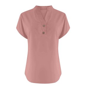 Pull décontracté pour femme à col rond, boutonné sur le devant, manches courtes, en mélange de coton et élasthanne, grande taille, anti-plis, anti-boulochage, avec logo imprimé - Product Image 5