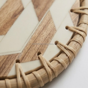 Premium <b>Epoxy</b> Resin Pearl Round Modern Placemat Cane Border Eco-Friendly Non-Slip 8-Inch <b>Table</b> Mat Dining Coffee <b>Tables</b> - Product Image 3