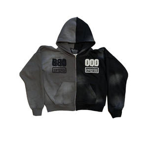 OEM 2026 New Arrival Custom Men Sweatsuit <b>Set</b> 100% Cotton Acid Wash <b>Embroidery</b> Patchwork Hoodie and Sweatpants Tracksuit - Product Image 2