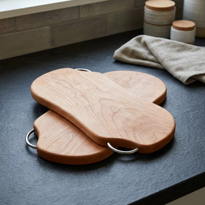 Plateau de service en bois fait main avec poignées métalliques, finition naturelle, non traité, pour contact alimentaire, usage résidentiel - Product Image 4