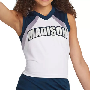 Uniforme de cheerleading personnalisé, couleurs et logo sur mesure, tissu 320g, nouveau design, vente en gros, haute qualité, uniforme de cheerleading sans manches pour adultes - Product Image 6