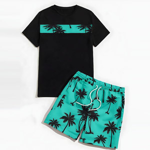 Tenue d'été décontractée pour hommes, ensemble t-shirt et short, tissu doux, coupe confortable, adapté aux aventures en plein air, vêtements de maison - Product Image 1