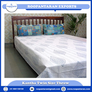 Indian Handmade Cotton Kantha <b>Throw</b> Twin Size 150x220 cm Hand Block Printed Hand Embroidered Quilt Bedspread Home Decor Supplier - Product Image 2