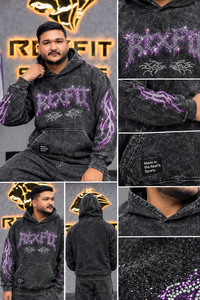 Sweat à capuche unisexe personnalisé, effet délavé, avec applique en strass, motif graphique streetwear, en polaire épaisse d'hiver, écologique, avec lettrage - Product Image 2