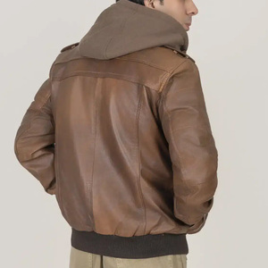 Chaqueta de Cuero con Capucha para Hombre, Color Marrón, con Cierre de Cremallera y Forro de Algodón, Estilo Motero de Invierno - Product Image 4