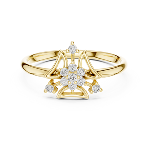 Anillo de oro amarillo macizo de 14k para mujer, con diamante de corte redondo minimalista inspirado en una corona, para compromiso o aniversario. - Product Image 1