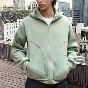 Custom Logo 100% Cotton Embroidered Breathable Oversized Men's Hoodie Wholesale Full Zipper <b>Ski</b> Mask Design Blank Shoulder - Product Image 5