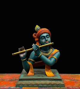 Estatua Moderna de Resina del Dios Krishna Tocando la Flauta |   Nirmala Handicrafts - Ídolo de Krishna de Diseño Art Deco Hecho a Mano para Mesa, Hogar u Oficina - Product Image 1