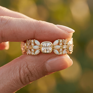 July Gift 925 Sterling <b>Silver</b> 14k Gold Plated Gemstone Flower Garland Band Zircon Adjustable Pattern <b>Stacked</b> Relief <b>Ring</b> - Product Image 1