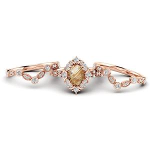 Nuevo diseño de lujo, Cuarzo rutilado Natural dorado, corte ovalado, juego de anillos de plata de ley 925, anillo de compromiso de moda de oro amarillo - Product Image 4