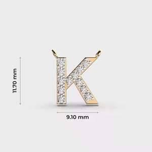 Colgante de Moissanita con Letra K, Plata 925 con Baño de Rodio, Engaste Pavé, Corte Brillante Redondo, Unisex, para Fiestas y Uso Diario, Estilo Minimalista - Product Image 1