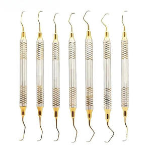 Kit de 5 instruments dentaires manuels en acier inoxydable pour composites, comprenant des grattoirs et des coupeurs double-embout, légers - Product Image 1