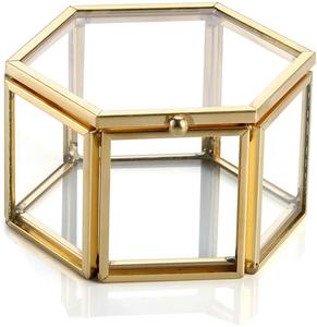 Clear Glass & Brass Tone Metal Slanted Top Lid Shadow Box Jewelry - Product Image 2