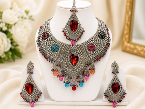 Silver Plated <b>Crystal</b> Jewelry <b>Set</b> Pear Cut Rhinestone Earrings Women's Bohemia Party Style - Product Image 1