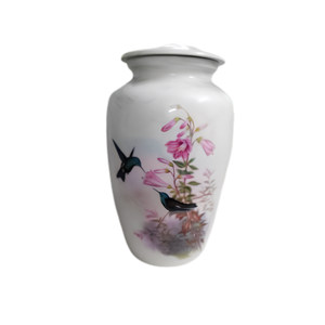 Urne funéraire pour cendres humaines, colibri blanc |   Souvenir commémoratif floral rose |   Urne funéraire pour adultes |   Élégant - Product Image 1
