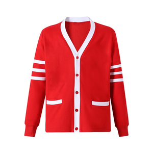 Nouveau cardigan en tricot rouge pour femme, col en V, manches longues, couleur unie, logo personnalisé, style sororité, printemps, vintage, université - Product Image 2