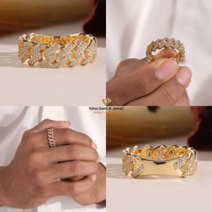 Bague de mariage pour homme en or jaune massif 14 carats, coupe ronde, pavée, style cubain, avec diamant CVD cultivé en laboratoire, couleur D-E-F, clarté VVS-VS, 1 TCW - Product Image 5