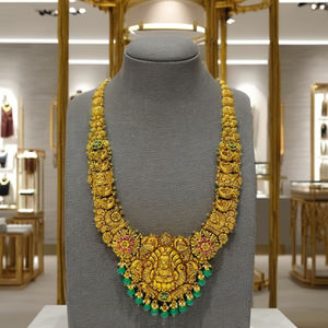 สร้อยคอทองคำแท้ 22K แบบอินเดียโบราณประดับนกยูงและไข่มุก สำหรับผู้หญิง สวมใส่ในงานแต่งงาน - Product Image 1