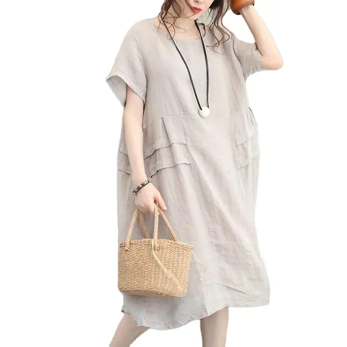 Wholesale Price Cotton Knee Length Plus Size Explosive Casual Short Sleeve Fashion Boho Gypsy Short Dresses For Lady