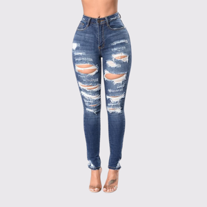 Ripped women fashion denim pants high waist pencil <b>jeans</b> spring autumn casual stylish wear BD - Product Image 2