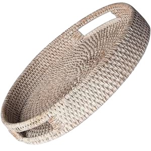 Hand-Woven Luxury Rattan Rectangular Serving <b>Tray</b> with Handles Decorative Wicker <b>Tray</b> for Coffee <b>Table</b> and Home Decor Organizing - Product Image 4