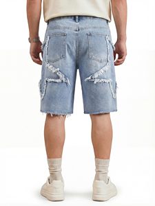 Pantalones Cortos de Mezclilla Vintage para Hombre, Cintura Alta, Rotos, Estilo Casual Urbano, 100% Algodón - Product Image 4