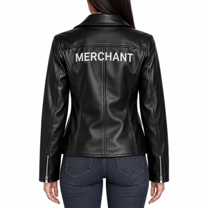 Chaqueta de Cuero para Mujer, Estilo Clásico, Cierre de Cremallera Asimétrico, Cuello Solapa, Manga Larga, Detalle de Bolsillo Lateral, Moderna - Product Image 3