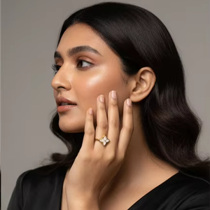 Anillo Ajustable con Flor de Trébol Chapado en Oro para Mujer, Joyería de Moda - Product Image 4