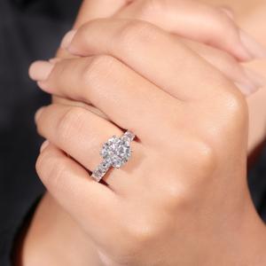 Round and Baguette Shape Prong Setting Side Stone Design in 925 Sterling Silver Engagement Bridal Jewelry Women <b>Moissanite</b> <b>Ring</b> - Product Image 1