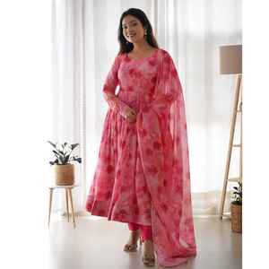 ENSEMBLE COSTUME ANARKALI ORGANZA DOUX PURE AVEC DKB-28 ENTIÈREMENT COUDU - Product Image 5