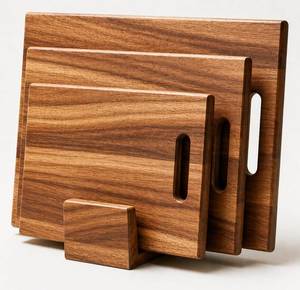 Tabla de cortar de madera rústica artesanal, rectangular, con mango, paquete combinado para uso en la cocina. - Product Image 5