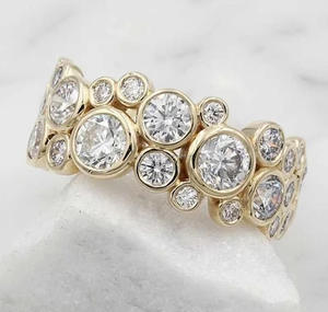 Bague de fiançailles de mariage Moissanite en argent de style bulle ensemble de lunette d'éternité complète coupe ronde diamant simulé bague dispersée - Product Image 3