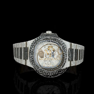 Reloj de Lujo Unisex de Acero Inoxidable con Diamantes Blancos y Negros, Moissanita, Esfera con Incrustaciones Completas, Movimiento Mecánico Japonés - Product Image 1