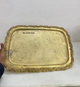 Gold Finished Metal <b>Serving</b> Tray Excellent Quality Handmade <b>Platter</b> Modern Stylish Eco-Friendly Dishwasher Safe Wholesale Fancy - Product Image 3