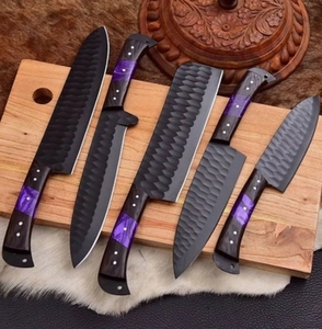 Ensemble de couteaux de cuisine en acier Damas fait main, 5 pièces, écologique, ambidextre, manche en bois vintage. Ensemble de couteaux de cuisine - Product Image 4