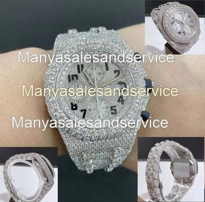 Iced Out VVS Moissanite Chronograph <b>Watch</b> Round <b>Case</b> Dial in Stainless Steel 10 Bar Water Resistant Bracelet Clasp - Product Image 2