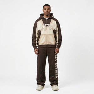Conjunto de Sudadera con Capucha y Pantalones de Chándal para Hombre, Color Marrón Crema, Camuflaje, Cierre de Cremallera, Corte Holgado, Estilo Urbano, Personalizado, OEM, ODM, Venta al Por Mayor - Product Image 1