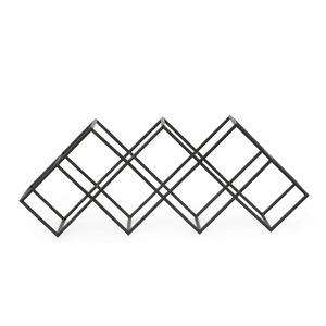 Support à vin en métal à motif géométrique contemporain pour comptoir de cuisine, étagère à vin minimaliste en fil métallique noir - Product Image 3