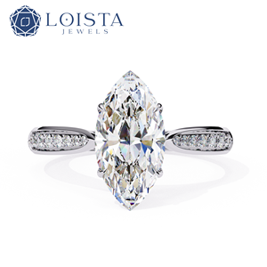 Bague de mariage solitaire en diamant taille marquise cultivé en laboratoire avec diamants latéraux, diamant créé en laboratoire certifié IGI - Product Image 1