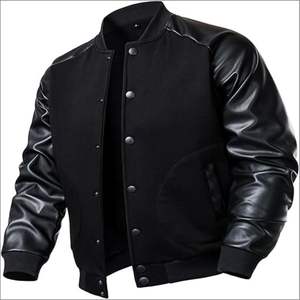 Chaqueta Varsity de Cuero Negro de Lujo Personalizada para Hombre, con Letras Bordadas en las Mangas, Estilo Letterman, Ajuste Perfecto, Impresión Puff - Product Image 4