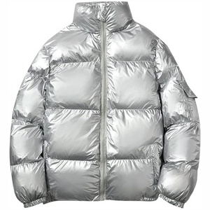 MKB ENTERPRISES Men's <b>Silver</b> Hooded Puffer <b>Jacket</b> Waterproof Windproof 100% Bamboo Fiber Winter Casual Fur Trim Front Logo - Product Image 4