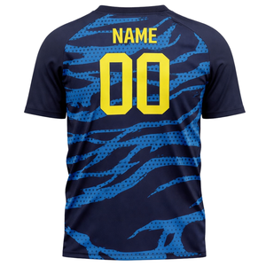 เสื้อกีฬาซับลิเมชั่นแบบกำหนดเองสำหรับผู้ชาย สีน้ำเงินลายพราง คอวี เสื้อทีม ระบายอากาศ แห้งเร็ว ชุดกีฬา - Product Image 3