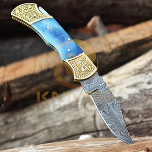 Custom Damascus Hunting <b>Knife</b> Blue <b>Bone</b> <b>Handle</b> Fixed Blade Skinning <b>Knife</b> for Camping, Bushcraft & Outdoor Adventures - Product Image 4