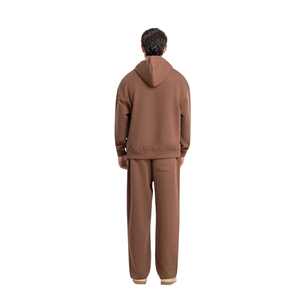Conjunto de dos piezas de chándal de forro polar para hombre, sudadera con capucha y bolsillo canguro, pantalones de pierna recta con dobladillo abierto y cintura elástica, estilo relajado para invierno - Product Image 2