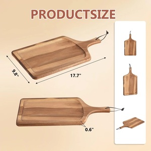 Planche à découper en bois d'acacia, épaisse, durable, compatible couteaux, avec rainure profonde pour le jus, poignée et sangle de suspension, idéale pour la cuisine - Product Image 5